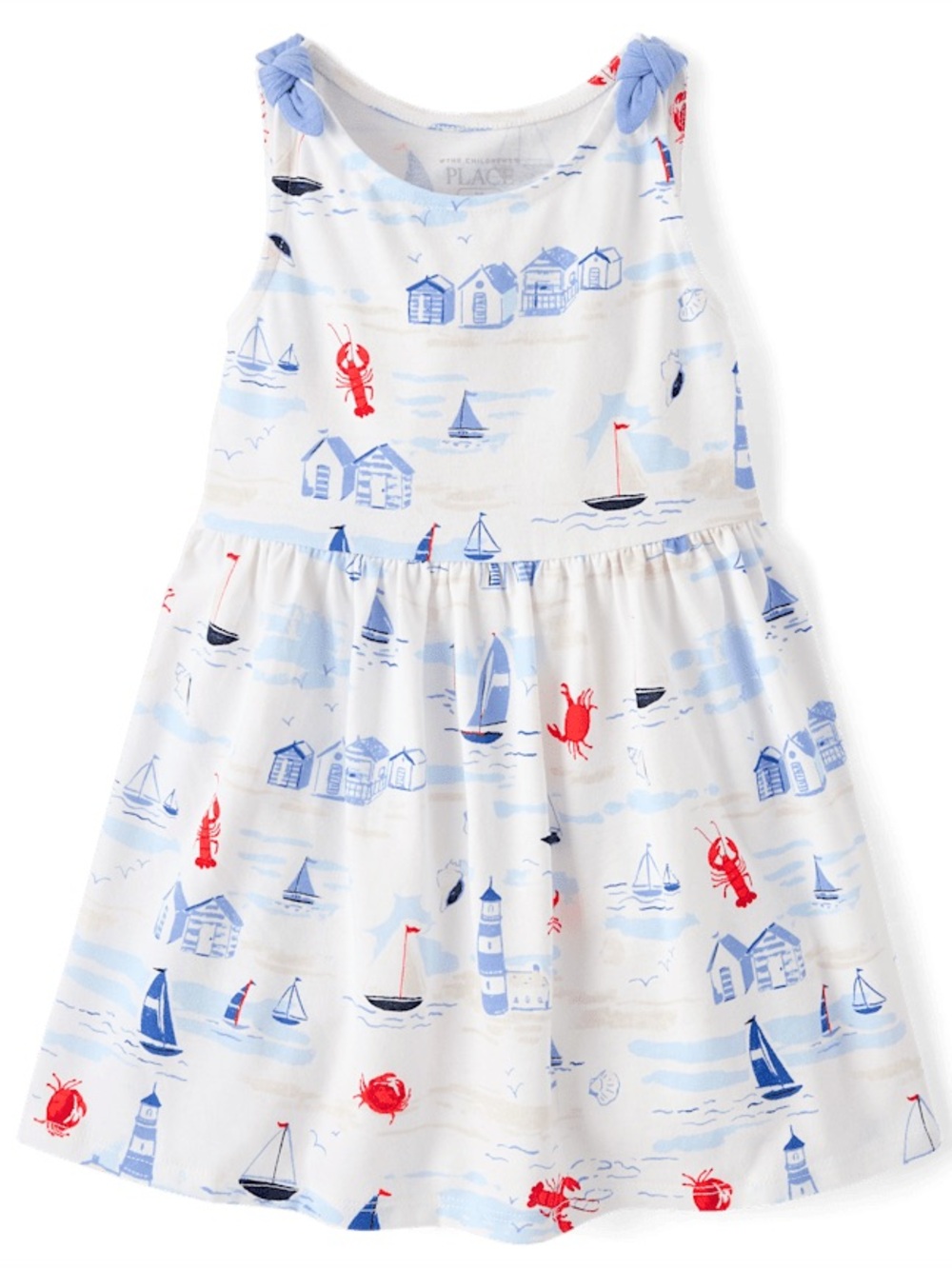 NWOT The Children's Place White Dress with Blue & Red Nautical Print
